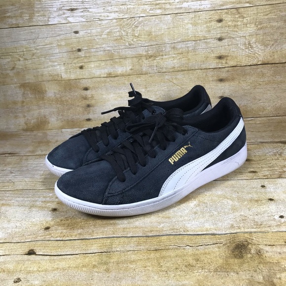 PUMA Womens suede Sz 9 shoes black/white - Picture 1 of 8